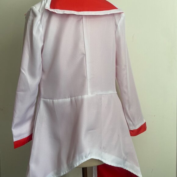 White and Red Long Military Uniform Style Cosplay Coat - Picture 10 of 11